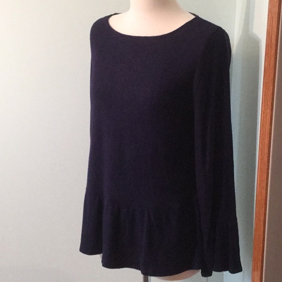 ELLE Deep Navy Sweater w/Ruffled Hem & Sleeves - Picture 2 of 6